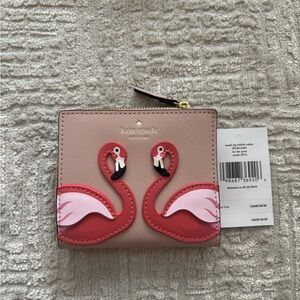 kate spade Pink Flamingo Appliqué Small Zip Bifold Wallet